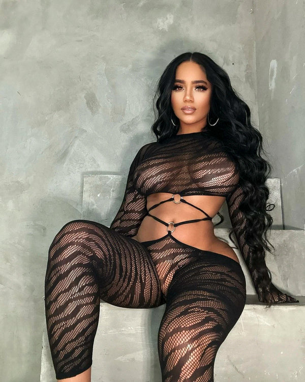 Panther Veil | Black Sheer Bodystocking Set | Luke Parry Collective