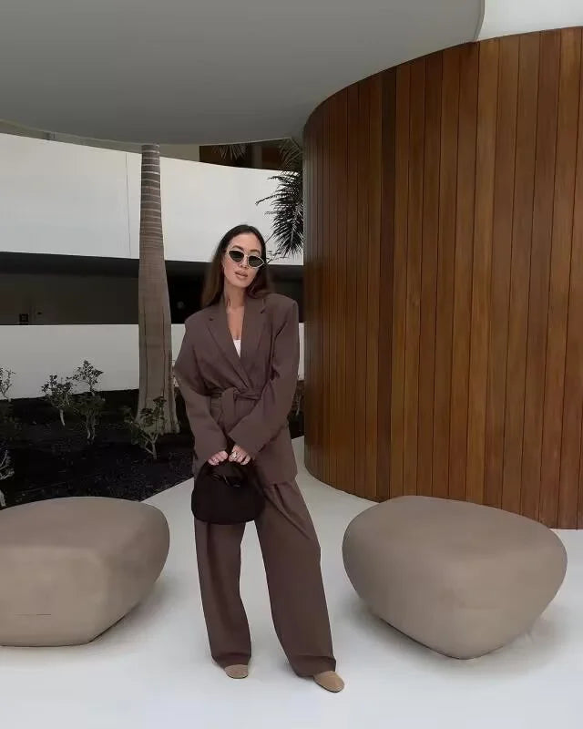 Café Véronique | Chocolate Belted Pantsuit | Luke Parry Collective
