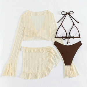 Ivory Phantom Four-Piece Coverup Bikini Set