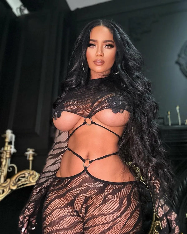 Panther Veil | Black Sheer Bodystocking Set | Luke Parry Collective