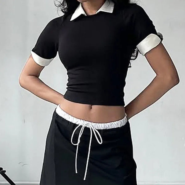 Noir Scholar | Contrast-Trim Polo Top | Luke Parry Collective