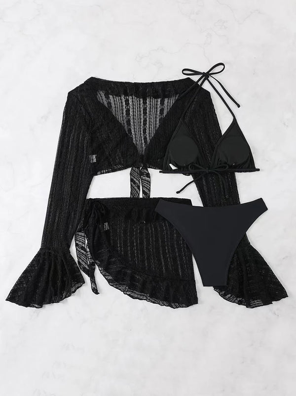 Ivory Phantom Four-Piece Coverup Bikini Set