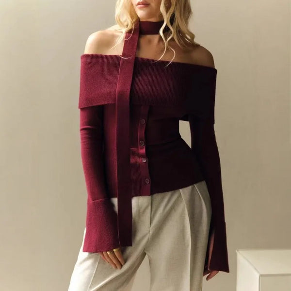 Marseille Garnet | Off-Shoulder Knit Blouse | Luke Parry Collective