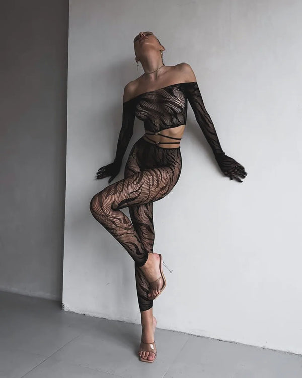 Panther Veil | Black Sheer Bodystocking Set | Luke Parry Collective