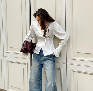 Ivory Crescendo | Ruffled Satin Blouse | Luke Parry Collective