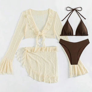 Ivory Phantom Four-Piece Coverup Bikini Set