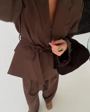Café Véronique | Chocolate Belted Pantsuit | Luke Parry Collective