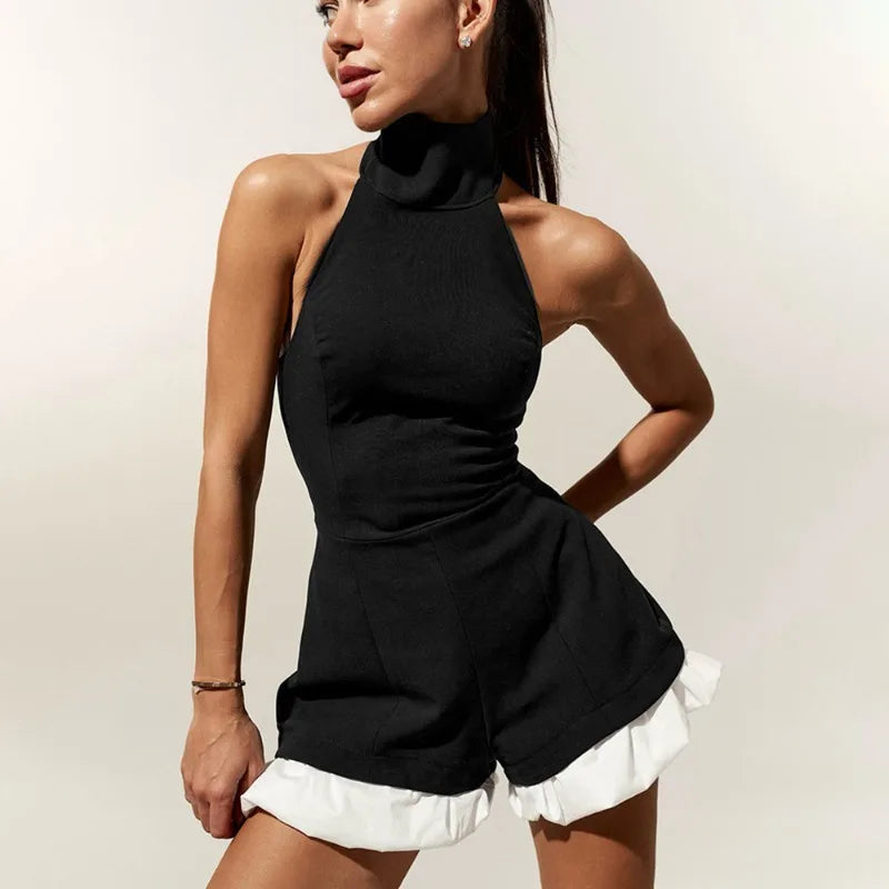 Après | Halter Neck Ruffle Bodysuit – Sleeveless Patchwork One-Piece