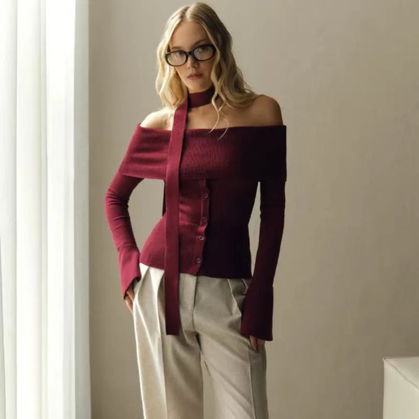 Marseille Garnet | Off-Shoulder Knit Blouse | Luke Parry Collective