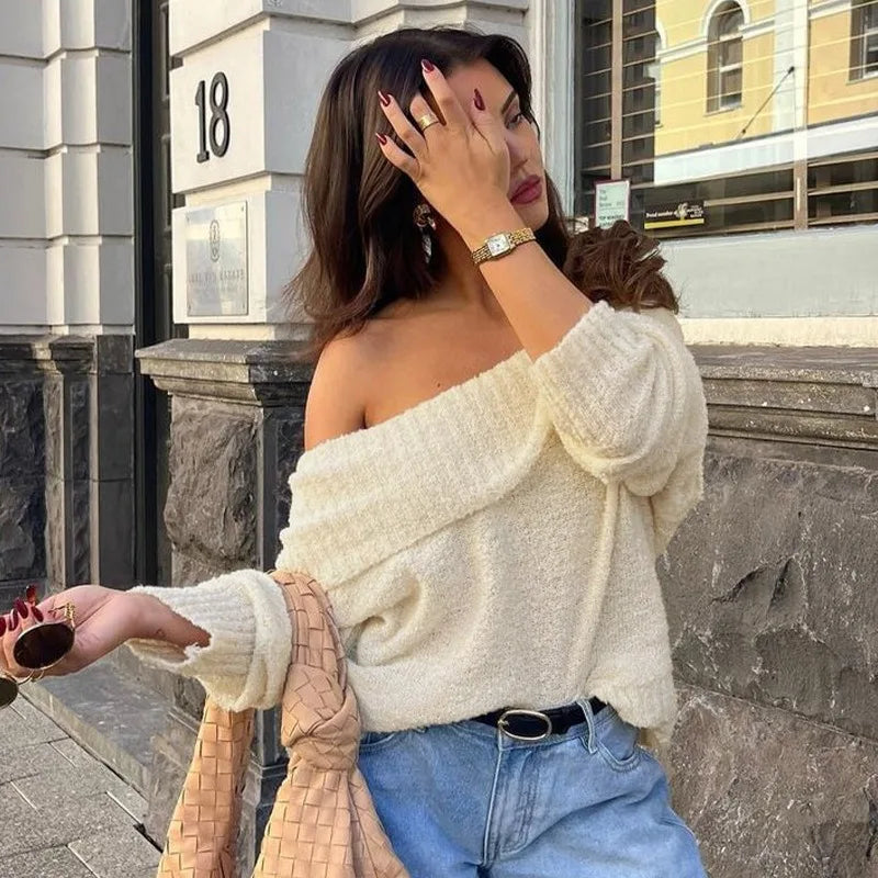 Alabaster Poise | Off-Shoulder Knit Sweater | Luke Parry Collective