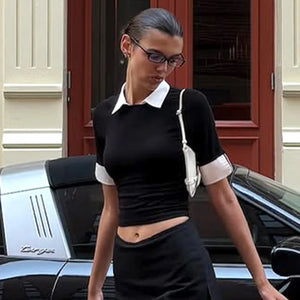 Noir Scholar | Contrast-Trim Polo Top | Luke Parry Collective