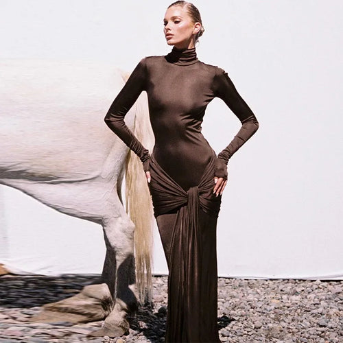 Selene Drape | Turtleneck Draped Maxi Dress | Luke Parry Collective