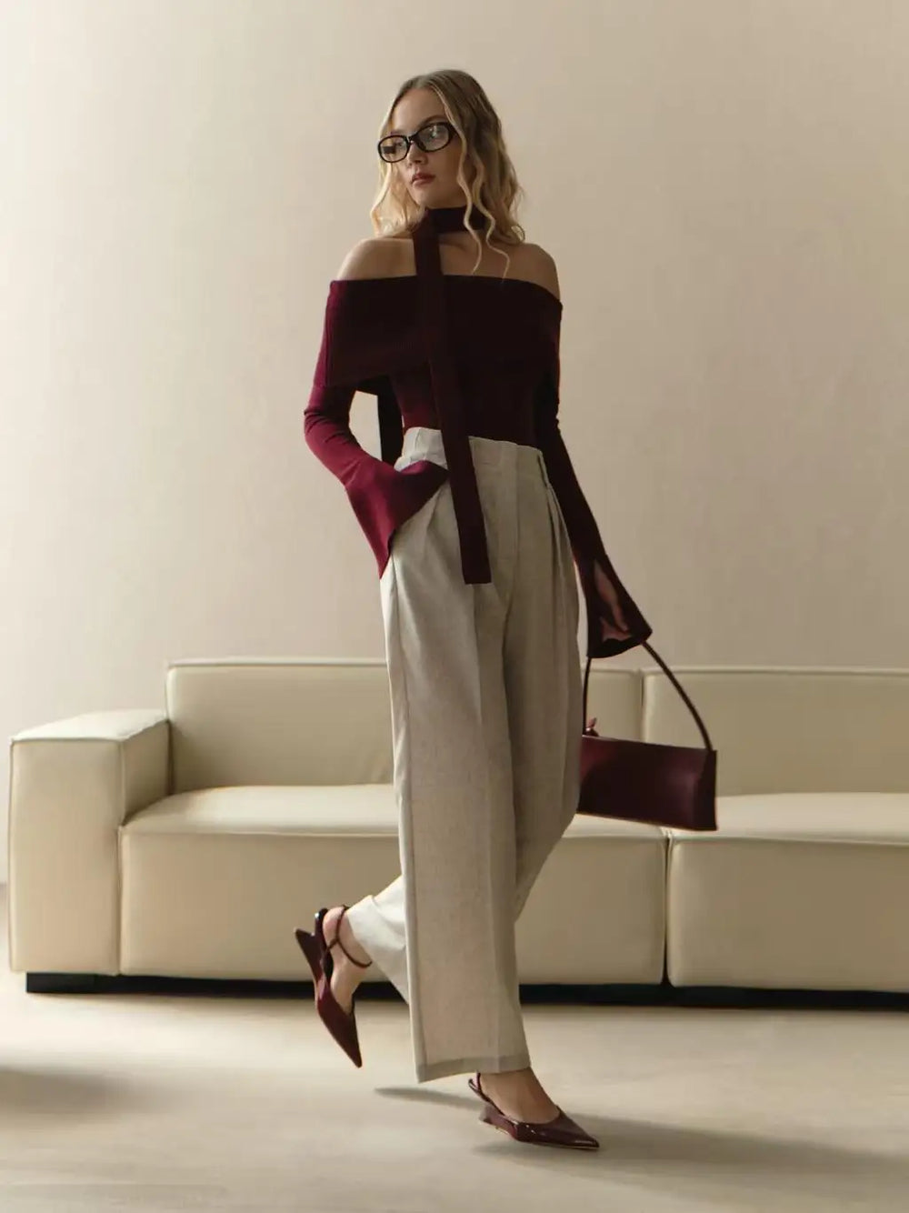 Marseille Garnet | Off-Shoulder Knit Blouse | Luke Parry Collective