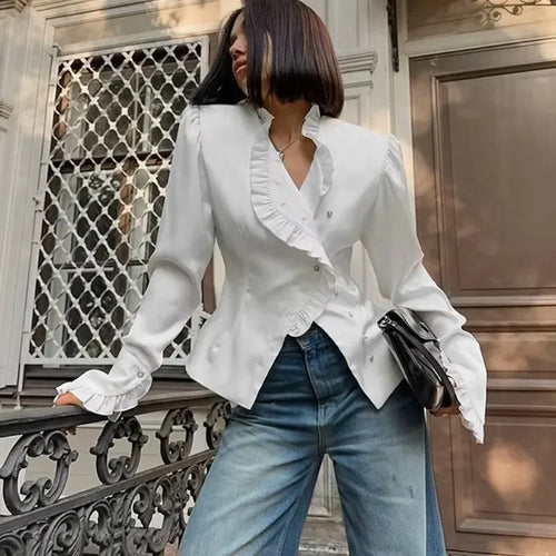 Ivory Crescendo | Ruffled Satin Blouse | Luke Parry Collective