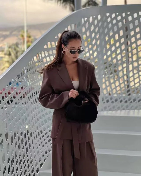 Café Véronique | Chocolate Belted Pantsuit | Luke Parry Collective