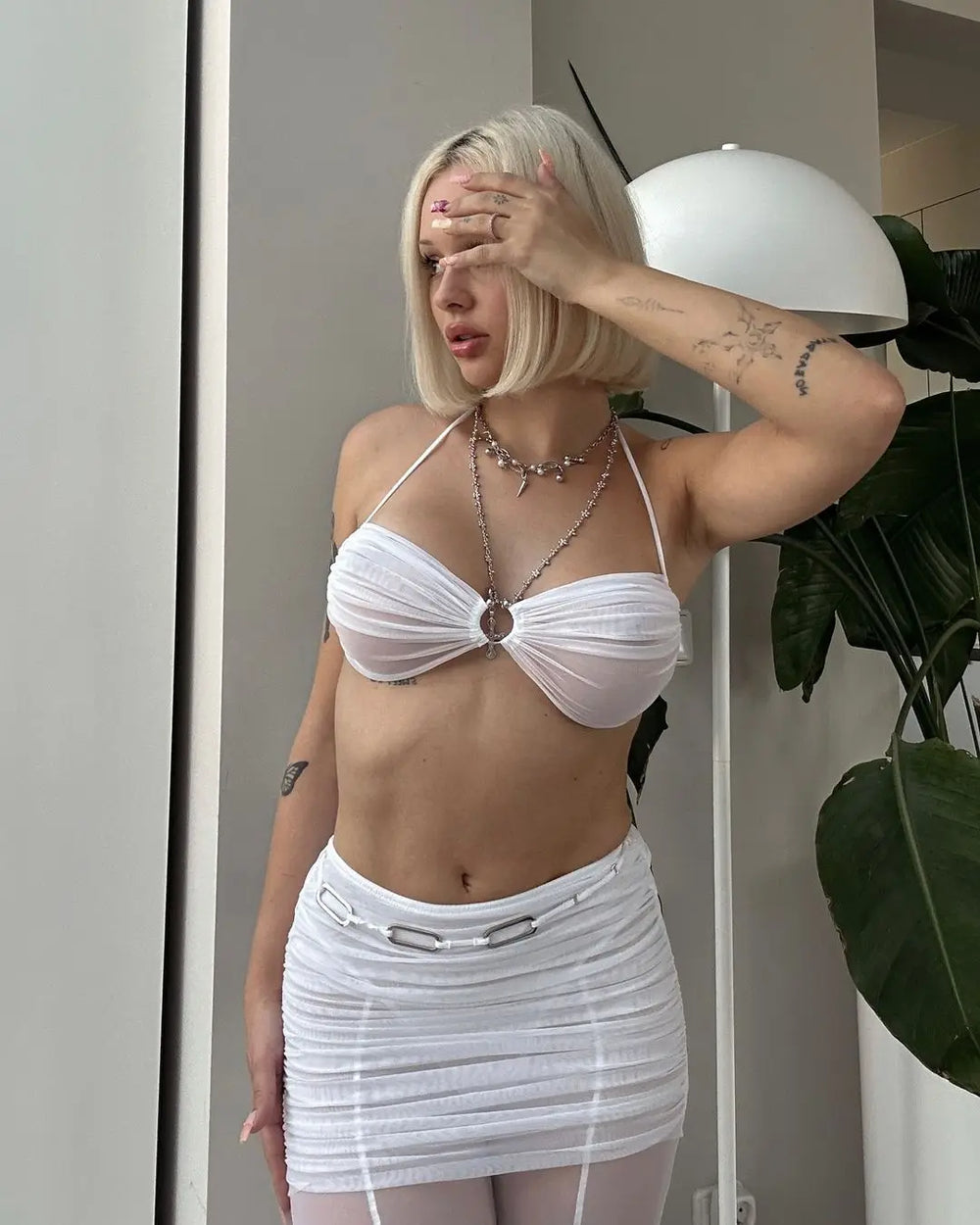 Frost Chain | White Mesh Lingerie Dress Set | Luke Parry Collective